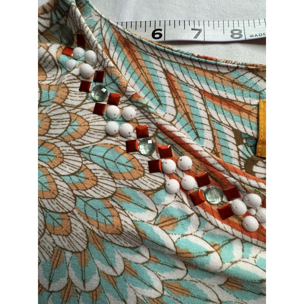 Ruby Rd XL Pullover Top Beaded Neckline Coral Teal Short Sleeve Stretch - Picture 7 of 13